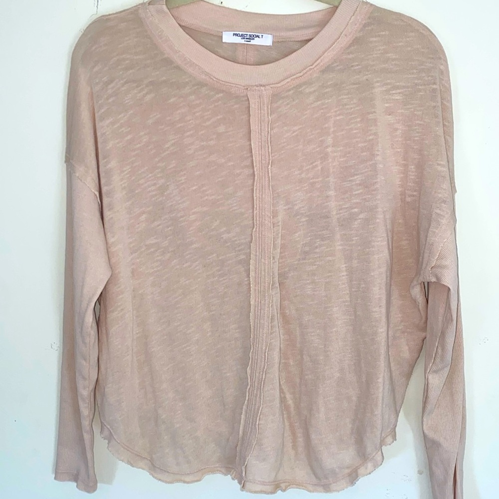Project Social T luxury beige light tan cream knit rib sleeves Sz XS